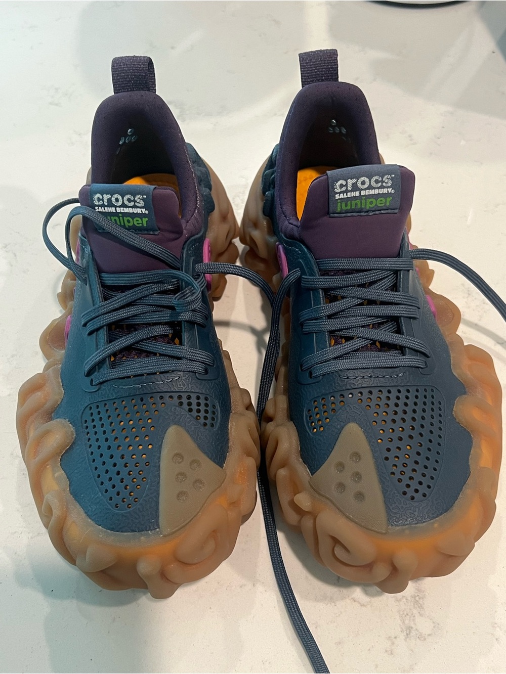 CROCS Juniper Sneakers in Teal, Purple and Tan